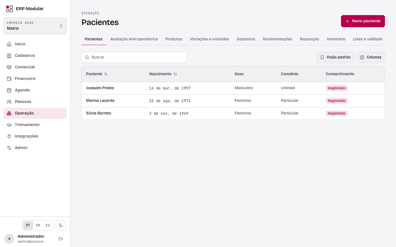 Lista de pacientes da clínica